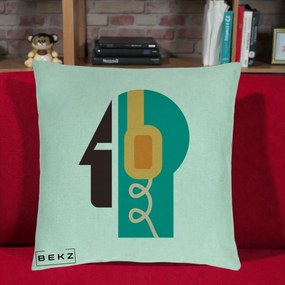 Perna Personalizata Retro Casti Muzicale, 40x40 cm, Verde Menta, Husa Detasabila, Perna Inclusa, BEKZ®