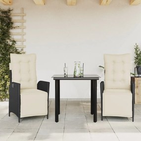 vidaXL Set mobilier de grădină cu perne, 3 piese, negru, poliratan