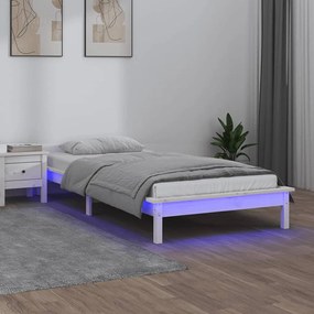 Cadru de pat cu LED, alb, 90x200 cm, lemn masiv Alb, 90 x 200 cm