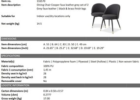 Set de 2 scaune design LUX Cooper, piele sintetica gri