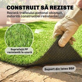 Outsunny Gazon Artificial pentru Exterior 1m x 4m, Covor Verde Sintetic cu Înălțime de 10mm, Drenant, Ideal pentru Grădini, Terase, Familii, Animale de Companie, Interior și Exterior | Aosom Romania