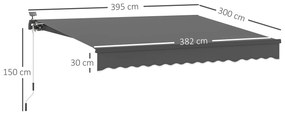 Markiză cu brațe articulate cu alimentare solară și manivelă Outsunny Markiză cu Gelenkarmmarkise pentru protecție solară UV 50+ 400 cm lățime Gri | Aosom Romania