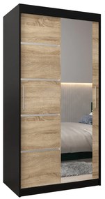 Dulap de haine 100 cm cu oglindă Verika 2 100 (negru + stejar sonoma). 1063761