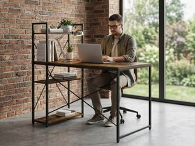 Birou de scris cu raft LOFTY 120x60 cm, negru / maro rustic