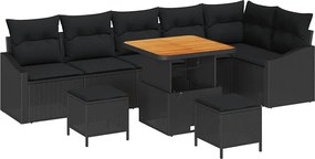 vidaXL Set de canapele pentru grădină cu pernă 9 pcs Negru poliratan