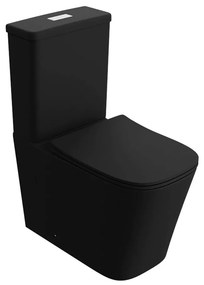Set vas WC compact pe pardoseala Rune Isa Rimless negru cu rezervor si capac softclose