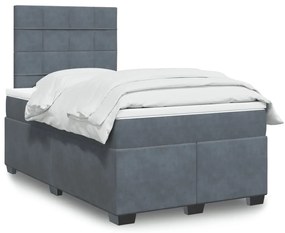 vidaXL Pat box spring cu saltea, gri închis, 120x200 cm, catifea