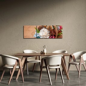 Tablou cu coș din nuiele (cu ceas) (90x30 cm)