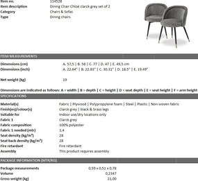 Set de 2 scaune design LUX Chloe, gri 114528 HZ