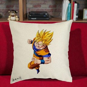 Perna Personalizata Dragon Ball Goku Super Saiyan 2 Lupta, 40x40 cm, Ecru, Husa Detasabila, Perna Inclusa, BEKZ®