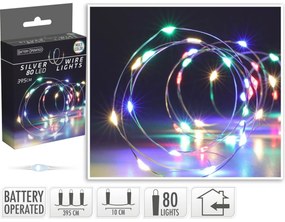 Sârmă luminoasă Silver, 4 m, 80 LED-uri, colorată,pe baterii