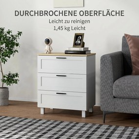 HOMCOM Comodă Modernă cu 3 Sertare 60x38x71 cm Albă și Culoare Lemn | Aosom Romania