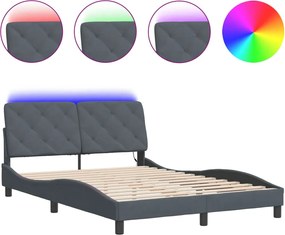 vidaXL Cadru de pat cu LED fără saltea, gri închis, 140x200 cm, catifea