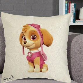 Perna Personalizata Skye PAW Patrol Roz, 40x40 cm, Ecru, Husa Detasabila, Perna Inclusa, BEKZ®