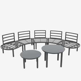 Set mobilier de grădină 5 locuri, 2 mese de cafea din sticlă securizată, perne și saltele confortabile, Gri