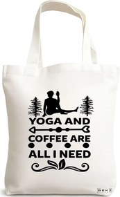 Sacosa de Panza pentru Cumparaturi, Geanta Tote Yoga and Coffee are all I need, 38x34.5 cm, Alba, BEKZ®