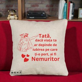 Cadou pentru Tata - Perna Personalizata Tata Nemuritor cu Fetita, 40x40 cm, Bej Canapea, Husa Detasabila, Perna Inclusa, BEKZ®