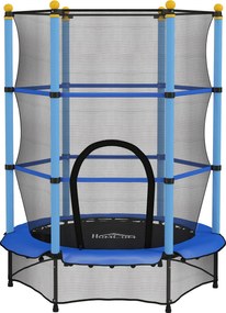HOMCOM Trambolină Elastică pentru Copii cu Plasă de Siguranță și Țevi Căptușite, Vârstă 3-10 Ani, Ø140x190 cm, Albastru | Aosom Romania