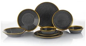 Set de masă 8 piese din porțelan, negru/auriu