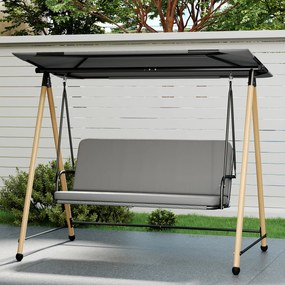 Outsunny Balansoar de Grădină cu 3 Locuri, cu Copertină Reglabilă Impermeabilă și Pernă Detașabilă, Capacitate Maximă 360 kg, 208 x 125 x 180 cm, Gri | Aosom Romania