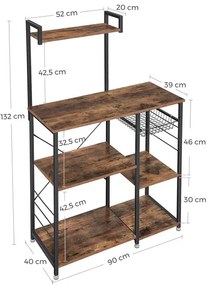 Etajeră cu polițe MARGE pentru bucătărie, maro/negru