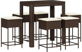 vidaXL Set de bar pentru grădină cu perne, 7 piese, maro, poliratan
