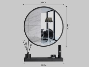 Oglinda neagra rotunda cu raft BREDO Ø 60 cm