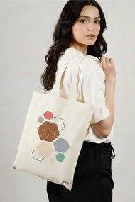 Sacosa de Panza pentru Cumparaturi, Geanta Tote, model Hexagons Pattern, 38x34.5 cm, Alba, BEKZ®