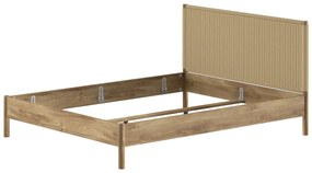 Pat dublu OLIVE, 160 x 200 cm, cu tăblie din lemn cu aspect de stejar și detalii din sfoară împletită, design modern, fără somieră inclusă, cu
