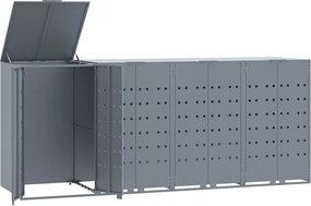 vidaXL Depozitare coș gunoi cu roți 4 coșuri gri 276x79x117 cm oțel