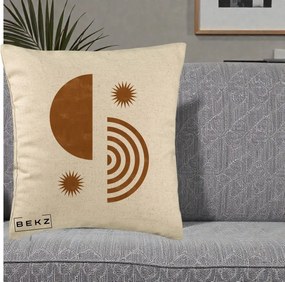 Perna Decorativa Boho Sun si Spirala, 40x40 cm, Bej, Husa Detasabila, Perna Inclusa, BEKZ®