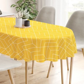Goldea față de masă 100% bumbac - mozaic galben - ovală 140 x 180 cm