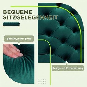 HOMCOM Bancă Hol, cu Husă Capitonată din Catifea cu Picioare Metalice pentru intrare, dormitor sau sufragerie, 118x45x42 cm, Verde | Aosom Romania