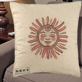 Perna Decorativa Soare Roz Tribal, 40x40 cm, Bej, Husa Detasabila, Perna Inclusa, BEKZ®