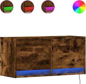 vidaXL Comodă TV de perete cu lumini LED, stejar fumuriu, 80x31x38 cm