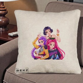 Perna Personalizata K-pop HUNTRX Trio Animat Fete Foto, 40x40 cm, Bej Canapea, Husa Detasabila, Perna Inclusa, BEKZ®