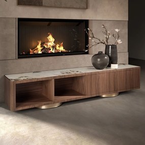 Comoda TV din furnir de nuc cu blat marmura portelanata Walnut