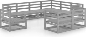 vidaXL Set mobilier de grădină, 9 piese, gri, lemn masiv de pin