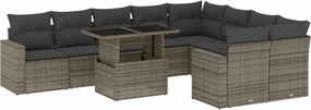 vidaXL Set mobilier de grădină cu perne, 10 piese, gri, poliratan
