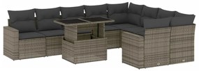 3267500 vidaXL Set mobilier de grădină cu perne, 10 piese, gri, poliratan