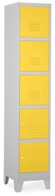 Dulap metalic - 5 cutii, 38 x 45 x 195 cm, picioare fixe, încuietoare cilindrică, galben - ral 1023