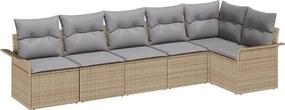 vidaXL Set de canapele pentru grădină cu pernă 6 pcs Bej poliratan