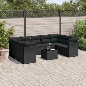 3249974 vidaXL Set canapele de grădină cu perne, 10 piese, negru, poliratan