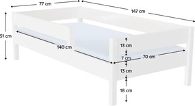 Pat pentru copii cu barieră, alb, 70x140, MIX