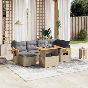 vidaXL Set canapele de grădină, 7 piese, cu perne, bej, poliratan