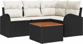 vidaXL Set de canapele pentru grădină 5 pcs Negru și Crem poliratan