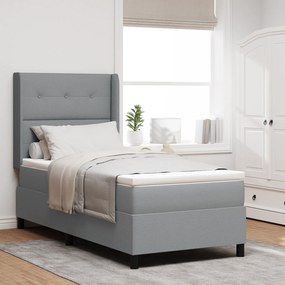 vidaXL Pat cu saltea cu arcuri și LED, gri deschis, 80 x 200 cm, din material textil