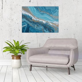 Tablou pe sticlă - Marmură bleu cu aur I. (70x50 cm)