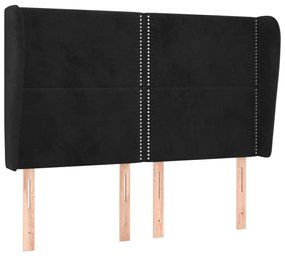 Tablie de pat cu aripioare, negru, 147x23x118 128 cm, catifea 1, Negru, 147 x 23 x 118 128 cm