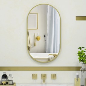 HOMCOM Marele miroir oval de perete cu cadru din aluminiu în stil minimalist, montaj vertical sau orizontal cu 3 cârlige, 40 x 70 cm, auriu | Aosom Romania